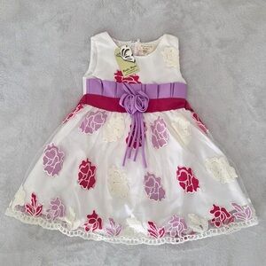RICHIE HOUSE Floral White Dress with Purple and Pink Accents